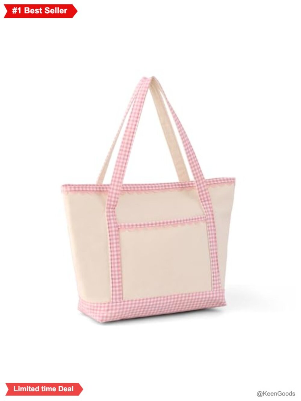 Canvas Tote Bag Gingham Large Zip Handbag